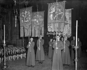 Royal Wedding. The procession of the Brotherhood of St Edward the Confessor showing