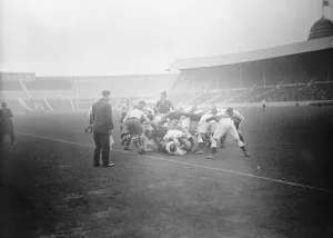 Rugby match between RAF and army at Wembley stadium. A keen struggle for the ball