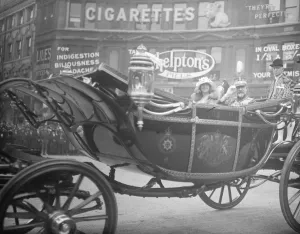 The Rumanian Royal visit. The King and Queen of Rumania passing by Ludgate Circus