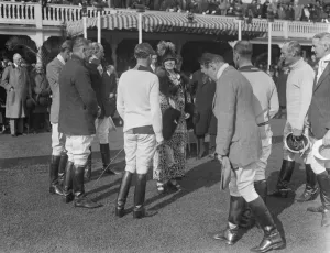 Romania Prints: The Rumanian Royal visit. Witness polo match at Ranelagh. The Queen of Rumania