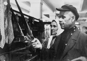 Shop Prints: A Russian couple buying ties. 1934