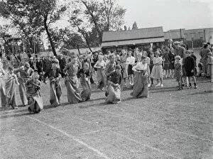 Spectators Collection: A sack race in Swanley, Kent. 1939
