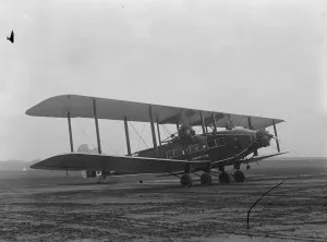 Safer air mail, huge machine with three motors. Sir Eric Geddes accepts at Croydon