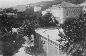 Italian Prints: San Remo Casino re - opened. The Casino, viewed from the Public Gardens at San Remo