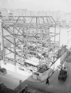 Builders Prints: A scaffolding frame for construction of new flats on the Earl Court Road, West London