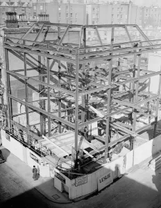 Construction Prints: A scaffolding frame for construction of new flats on the Earl Court Road, West London