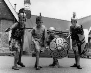 Fancy Dress Prints: Their school through the ages. (left-right) Roy Marsh, Gerald Honeywood, Richard White