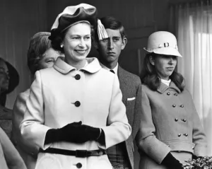 Smiling Prints: Scotland. Her Majesty with Prince Charles and Princess Anne at the Braemar Royal Highland Gathering