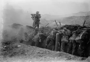 Ww1 Wwi World War One Prints: Scottish VC re enacts thrilling deed for the guns of Loos which is being filmed at Grays