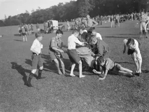 Playing Prints: Scouts sports day in Sidcup, Kent. The obsatcle race. 1939