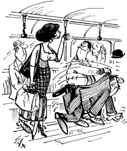 Illustration Prints: Give up your seat on a tube train. Cartoon by Sax Usually paying little or no attention