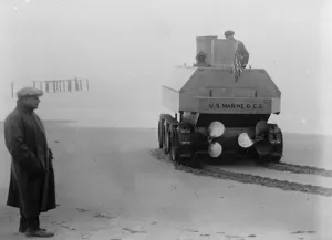 Military Prints: Secret tests of New American amphibious tank. American naval officials carried