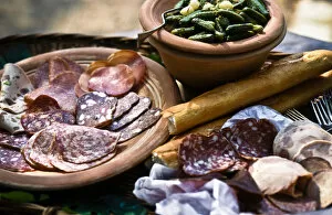 Italian Collection: Selection of Italian cold, cired meats and salamis, with gherkins and French bread