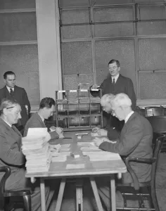 Vote Prints: Selection of Miners Secretary Counting the votes in the election of the new General
