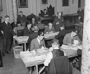 Voting Prints: Selection of Miners Secretary The scene at Livingstone Hall, Westminster, during