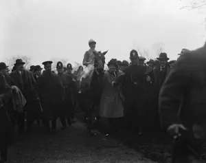 Police Prints: Sensational Grand National. Leading in the winner, Tipperary Tim ridden by William Dutton
