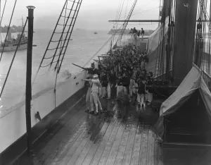 Actor Prints: Shooting a scene from the film Nelson on board The Victory at Portsmouth