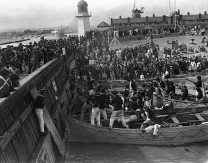 Wartime Prints: Shooting scenes of the Nelson film at Littlehampton, Sussex. The storming of the Mole