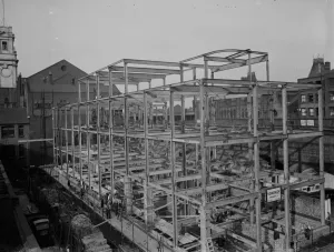 Crane Prints: Shoreditch Town Hall, steelwork by E Wood and Company. 1937