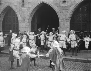 Shrove Tuesday carnival at Binch in Binch Dancing in front of the town hall 25
