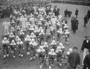Shrove Tuesday carnival at Binch in Binch The finale in the Grand Place 25 February