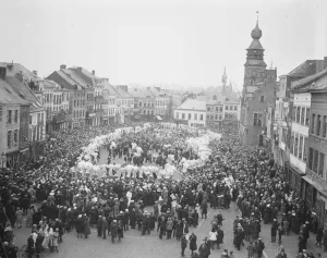 Shrove Tuesday carnival at Binch in Binch The finale in the Grand Place 25 February