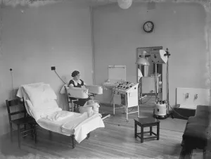 Health Care Prints: The Sidcup Cottage Hospital in Kent. The clinic centre. 1939