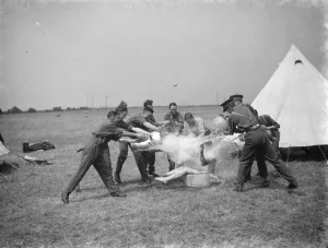 Uniforms Prints: Sidcup territorials at Camp Stone. Camp bath time. 1938