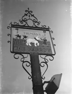 The sign to Harrow Inn, located in Erith, London. 1938