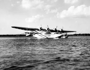International Herald Tribune Prints: Sikorsky S42 giant seaplane flown by Colonel Lindbergh for Pan American Airways broke