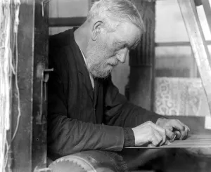 Silk velvet weaving at Sudbury, Suffolk. 6 February 1920