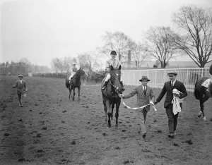 Sir Gallahad wins the Lincolnshire Handicap. Leading in the winner after the race