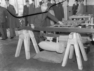 Sir Howard Kingsley Wood the Secretary of State for Air visiting the Vickers factory