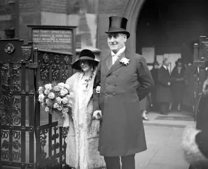 Sir Joseph Bradley and Miss Protheroe leaving Holy Trinity