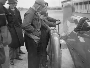 Motorsport From TopFoto Prints: Sir Malcolm Campbell damages tyres on concrete surface of Brooklands track