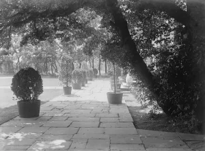 Gardens Prints: Sir Sidney Grevilles old world manor house at Hove. One of the picturesque garden paths