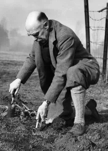 Digging Prints: Sir Stephen Tallens seen here setting a mole trap even though he is a Knight Commander