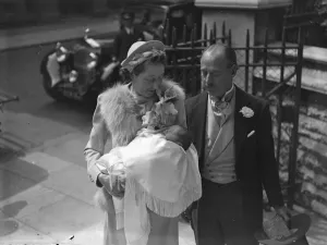1930 Prints: Sir William and Lady Garthwaite and their baby after the christening at St James