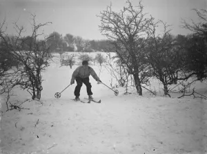 Hill Prints: Skiing on Eynsford Hills in Eynsford, Kent. 1938