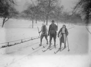 Skiing in Green Park. Sir Harry Brittain with his son and daughter bring alpine sport to town