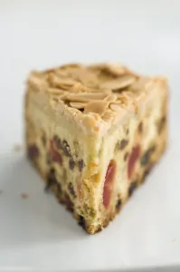 Dessert Prints: Slice of light fruitcake with sultanas, candied peel and glace cherries credit