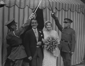 A smiling bride. Military wedding at St Georges, Hanover Square. The wedding