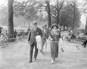 Society in the Park. Sir Charles and Lady Walpole in the Park. 22 May 1924