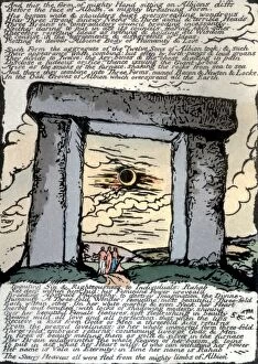 Esoterica Collection: Solar eclipse viewed through the trilithon portals of Stonehenge, the three monoliths