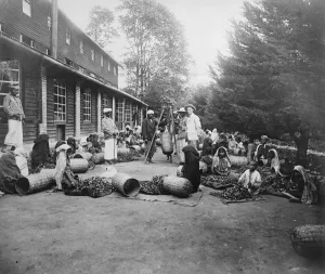 Indigenous Prints: Sorting and rolling tea leaves in factory in Ceylon. 23 March 1923