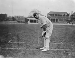 South African cricketers at practice at Kennington oval. Hands at the wicket. P A M Hands