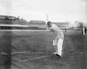 South African cricketers practice at the Oval, London Doug Meintjes making a forward drive