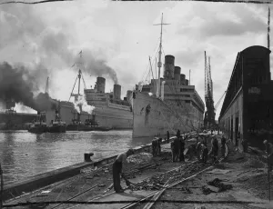 1940s Prints: Southampton prepares for increase Transatlantic traffic. The scene at Southampton today