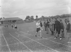 Sports day at Dartford Technical college in Kent. The finish of the 440 yards
