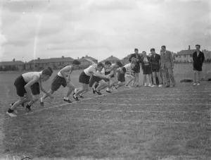 Sports day at Dartford Technical college in Kent. The start of the 440 yards